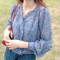 Ženska majica V-izrez cvjetna majica s dugim rukavima korejski modni vrhovi