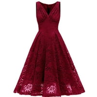 Ljetne haljine za žene za žene dame dame V-izrez čipka u boji blok draped patchwork slatka večernja