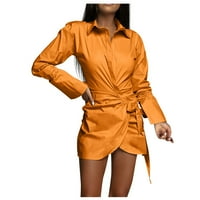 Gotyou haljine modne ženske dugih rukava s dugim rukavima V-izrez košulja narančasta m