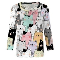 Rukav vrhovi za žene Ljeto Slatke Cat T majice Crew vrat Bluze Modni povremeni pulover Trendi opruge