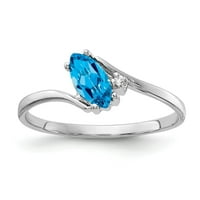Čvrsta 14k bijelo zlato 7x markise plavi topaz vs dijamantski angažman prsten veličine 6