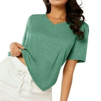 Ležerni čvrsti V izrez TEE kratki rukav Mint Zelene ženske majice