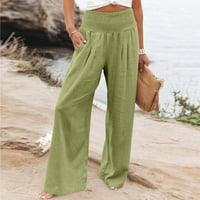 Ernkv ženske pamučne pakove široke pantalone sa džepom ljetno čišćenje modna čvrsta odjeća opuštena visoka elastična stručna pantalona za laganje slobodno vrijeme Comfy prozračna metvica zelena xl