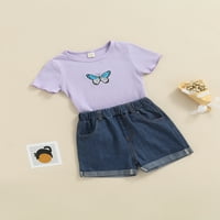 Canrulo Toddler Baby Girl Devojka kratki rukav leptir za ispis majica + traper kratke hlače Ljeto odijelo