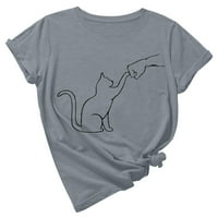 Penkaiy ženska ljetna modna labava okrugla vrat životinja simpatična tiskana kratka rukava vrhunska majica majki dnevni pokloni xl siva na prodaju