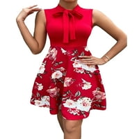 Bomotoo ženski mini haljina bez rukava ljetni plažni suncobran cvjetni tisak kaftanski odmor crveni