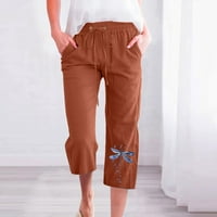 Ženske povlačenje na Caprisu ženske casual zmajske grafičke grafike elastične struke labave hlače ravne pantalone za noge sa džepom