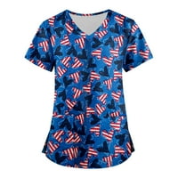 Cleance Ženske bluze Dressy kratki rukav Ženska bluza Neovisnosni dan Grafički print Modni bluze V-izrez, plava, s