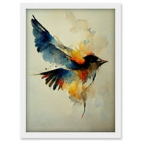 Akvarel boja ilustracija šarene leteće umjetničke djela ptica uokvirena zidna umjetnost ispis A4