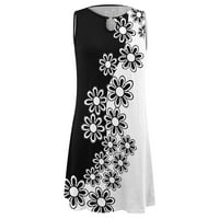 Ljetne haljine za žene mini slobodno vrijeme tiskano ručno bez rukava okrugle dekolte, bijela 2xl