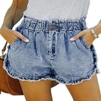 Glookwis Ladies Stretch Short Hot Hlače Stretci Casual Vintage Jeans High Squik Gumb Mini pantalone
