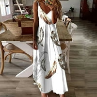 ManXivoo bijele haljine Žene Žene Ljeto bez rukava Ležerne prilike za ispis Elegantna zabava Swing Ljetne