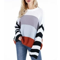 Aoksee džemperi za žene ženske modne dugih rukava okrugla boja u boji koji odgovara labavim vrhovima bluza pleteni džemper