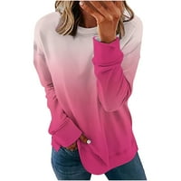 Amtdh Ženske grafičke dukseve Gradijska boja labava fit lagana casual pulover teen djevojke slatka odjeća modna dugi rukava posada nareza narezi na ulici ružičastih