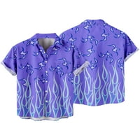 Dječačke majice i muškarci Havajske majice za muškarce, ljubičasti plamen uzorak casual stilski redovito s kratkim rukavima Gumb za gumb Muške majice Esencija za muškarca brza suha košulja, odrasli-8xl