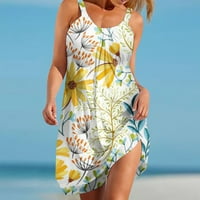 Plaže haljine za žene Havajski tropsko tiskotirano rezanje bez rukava, mini haljina Ljeto Loose Comfy