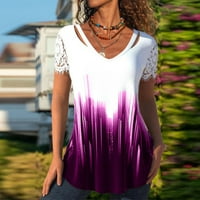 Ecqkame ženske bluze vrhunske ljeto otisnute okrugli vrat kratki rukav Ležerne majica Top Purple s prodaja klirensa