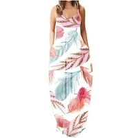 Ljetna haljina Maxi haljina za žene snimka srednjih struka V-izrez bez rukava bez rukava Stripe cvjetni