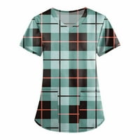 Bazyrey Womens Ljetni vrhovi patchwork ispisane bluza Ženski okrugli vrat Trendi džepova kratkih rukava