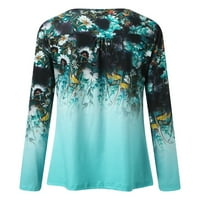 Bluze za žene, ženske vrhove majica za čišćenje prodaje Žene Ležerne majice Štampani dugi rukav okrugli izrez Ruched pulover