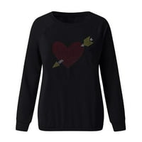 Tklpehg Ženske košulje za Valentine Crewneck Heart Print Raglan majice s dugim rukavima Žene vrhovi
