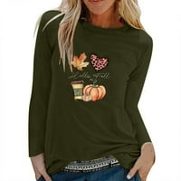 Košulje za žene plus veličine modni okrugli vrat dugih rukava, ležerna majica bluza vojska zelena xl