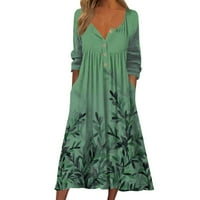 Ženske haljine Maxi dugih rukava Ležerne prilike, Cvjetni izrez za ljetnu haljinu tamno zelena 3xl