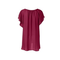DNDKilg Plus vrhovi za žene Dressy Front Tip čipke Ljetne košulje i vrhovi V izrez ruffle kratki rukav