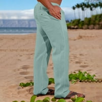 Muške pamučne posteljine pantalone labave fit solidne boje nacrtajući elastični struk jogger pantalone