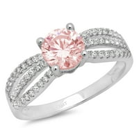 1. CT sjajan okrugli rez simulirani ružičasti dijamant 14k bijeli zlatni pasijans sa akcentima prsten