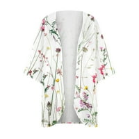 Lagani kardigan za žene Ljeto, ljetni duljinski rukav šifon cvjetni print puffni rukavac kimono kardigan srušeno trendi otvoreni pront labava ljetna plaža pokrovite ruke povremene bluze