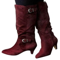 Rockimi čizme za žene visoke koljena visoke teleće dame bez klizanja koljena visoke čizme zimske cipele vino crveno 5,5