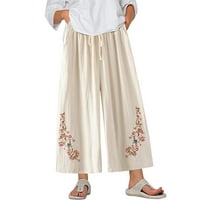 Jtckarpu casual hlače pamučne posteljine hlače za žene sa širokim nogama casual elastične pantalone za strugu