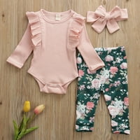 Dojenče novorođene dječje djevojke odjeću za rubne vrhove kombinezone cvjetnih hlača Outfits Outfits Pink 6- mjeseci