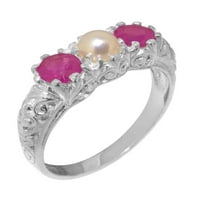 Britanci napravili su 9K bijelog zlatnog kulturnog prstena za biser i rubin ženski prsten - veličine