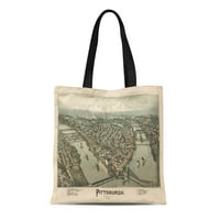 Platno Tota torba Pennsylvania Pittsburgh PA Vintage Karta Slikovni američki antique Cartografija za