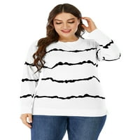 Žene s dugim rukavima tanka dukserica Stripe majica Crewneck preveliki pulover