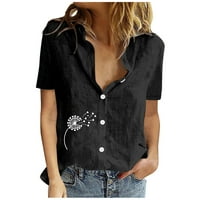 Caveitl ženske košulje, modna žena kauzalno dugme za bluzu bluza kratkih rukava majica Ljetni vrhovi crne boje, xl