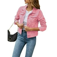 Tking moda ženska jakna casual dugi rukav lapeli puni gumb obrezan kaputi ružičasti xl