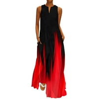 Huaai Maxi haljine za žene plus veličine Ljeto casual bez rukava, izrez maxi labava haljina za rezervoar Boho Beach Dug sandress s džepovima crvena l