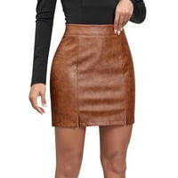 Ženske suknje Jednobojna suknja PU kožna torba Čvrsta boja High struk Zipper Split suknja