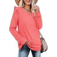 USMIXI dukserica za žene Ženska vježbanje modni ruffle sloj obloge V izrez labav pulover Tunic bluze
