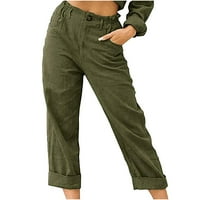 Dame Duksete Jednobojna Yoga Odeća za žene Labave elastične udobne hlače High-Squik ravno Ležerne prilike Trendy Trendy Trendy Throuses Army Green S