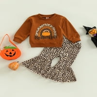 Springcmy Toddler Baby Girl Halloween Outfit Duge Duks s dugim rukavima Duks s dugim rukavima Leopard Flared Hlače Jesen odjeću Set smeđe 3- godine