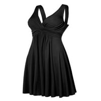 Zodanni Ženske tenkove - izrez Ljeto plaža Sunduress Solid Color midi haljina seksi zabava crna 2xl