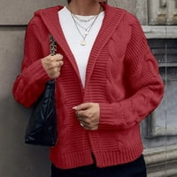 Xinqinghao Žena debela džempera sa kapuljačom sa kapuljačom Kardigan Jesen Solid Boja modni dugi rukav Cardigan Casual Open Front Cardigan crveni l