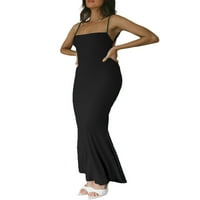 Ženska karoserija duga haljina špagete kaiševi kvadratni vrat midi haljina haljina bez leđa