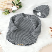 Binweede Baby Girls Knit Roman Set, dugi rukav Crew Crw Crt Solid Joper sa šeširom za jesen zimu