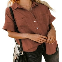 Dugme dolje košulje za žene Ležerne prilike vintage V izrez kratkih rukava s džepovima