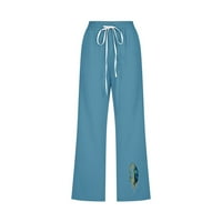 Posteljine hlače za žene Ljeto lagane casual labave pantalone Ženske palazzone hlače plus veličina ravne noge za plažu, plavo-s